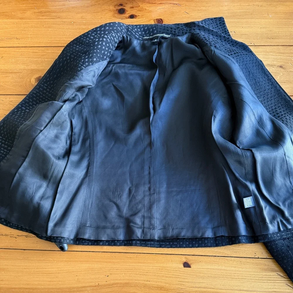 Linda Allard Ellen Tracy Black Textured Zip Jacket Silk Blend Lined Size 8
